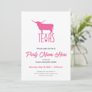 Invitación Símbolos de Texas, Longhorn, rosa