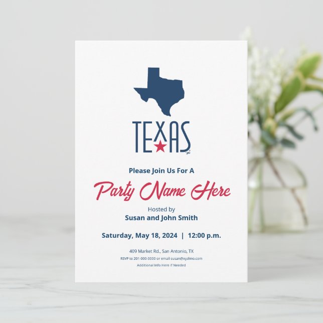 Invitación Símbolos de Texas, Texas, azul marino (Anverso de pie)