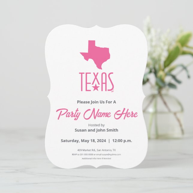 Invitación Símbolos de Texas, Texas, rosa (Anverso de pie)