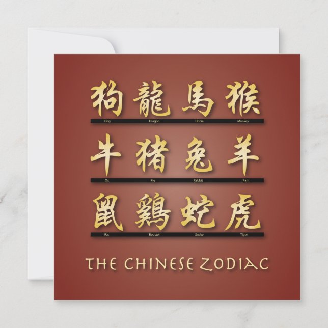 Invitación Símbolos zodiacos chinos (Anverso)