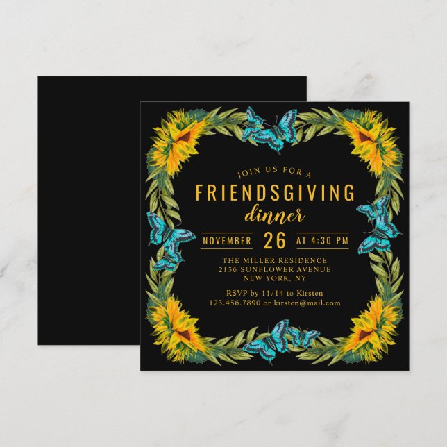 Invitación Simpática Potluck Dinner Watercolor Sunflowers (Anverso / Reverso)