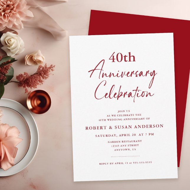 Invitación Simple 40° Aniversario Boda Ruby Red (Subido por el creador)