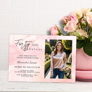Invitación Simple 40 y fabuloso Rosa de fotos Gold 40 cumplea