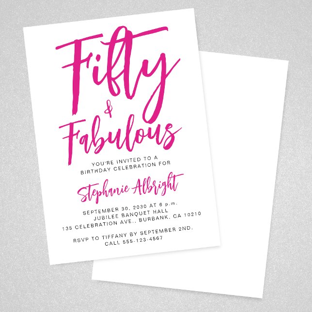 Invitación Simple 50 and Fabulous Pink 50th Birthday Party (Subido por el creador)