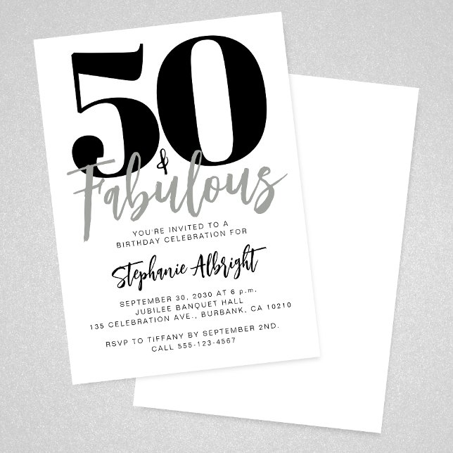 Invitación Simple 50 and Fabulous Script 50th Birthday Party (Subido por el creador)