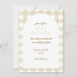 Invitación simple a Baby Shower Beige Gingham