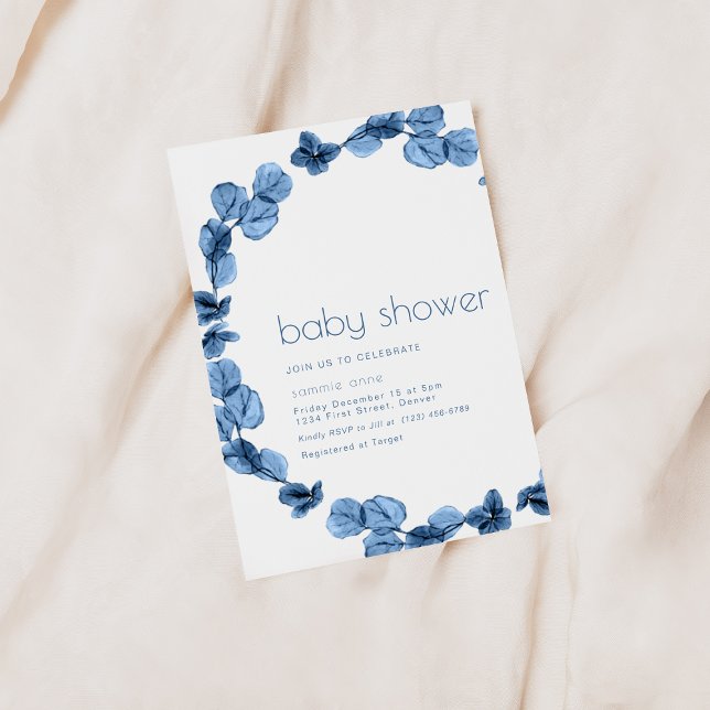 Invitación simple a Baby Shower con flor azul oscu (Subido por el creador)