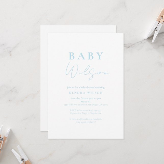 Invitación simple a Baby Shower de Light Blue Baby (Anverso/Reverso In Situ)