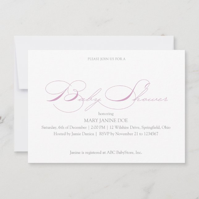 Invitación simple a Baby Shower Lilac (Anverso)