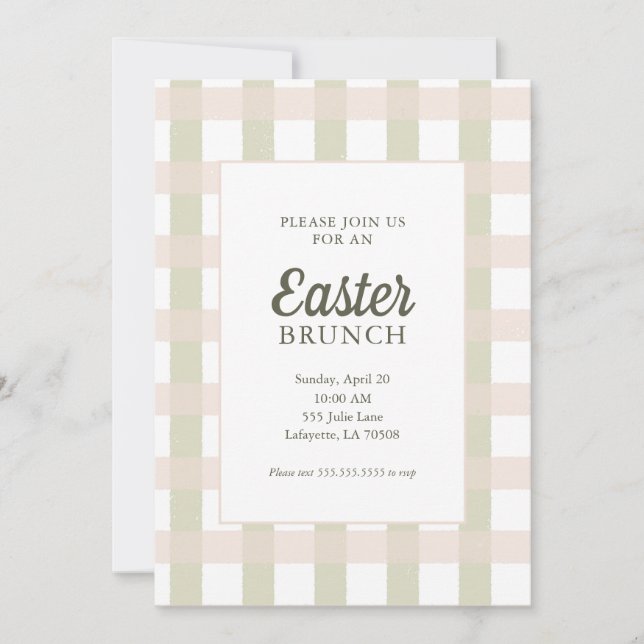 Invitación simple a Brunch de Pascua de Gingham (Anverso)