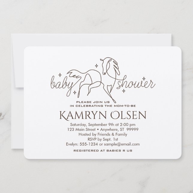 Invitación simple a caballo a Baby Shower con poem (Anverso)