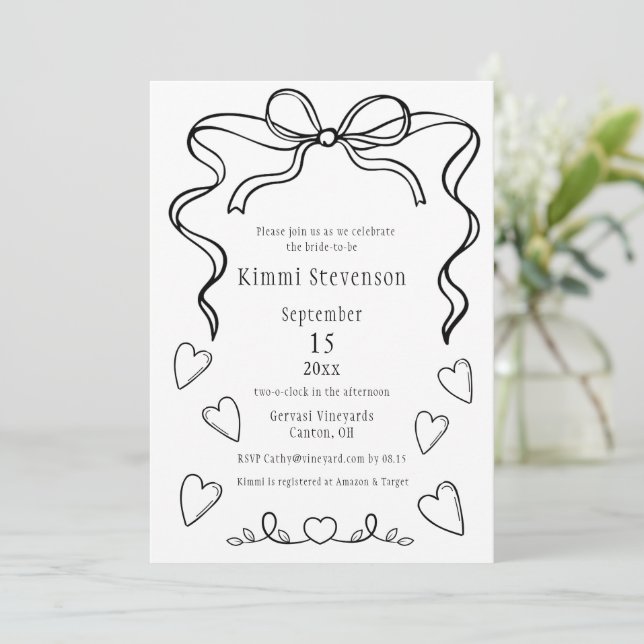 Invitación simple a ducha con corazón de cinta neg (Anverso de pie)
