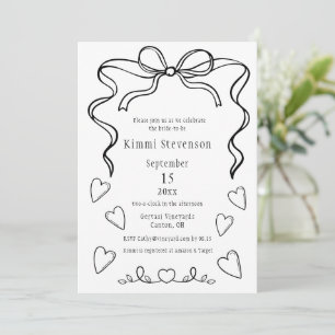 Invitación simple a ducha con corazón de cinta neg