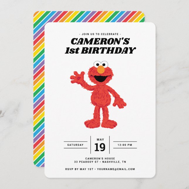 Invitación simple a Elmo 1er cumpleaños (Anverso / Reverso)
