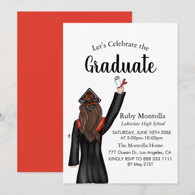 Invitación simple a graduación de Ilustracion de g (Anverso / Reverso)