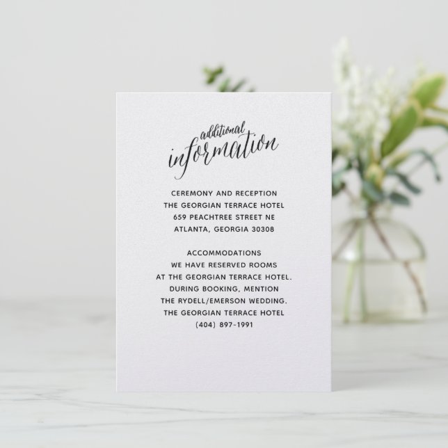 Invitación simple a la boda blanca negra Insertar (Anverso de pie)