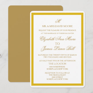 Invitación simple a la boda blanca y de oro