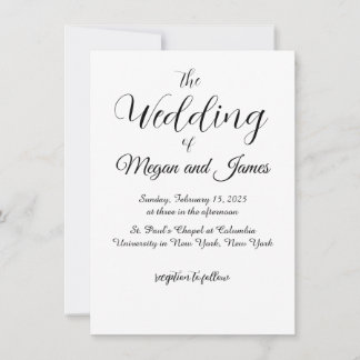 Invitación simple a la boda blanca y negra