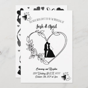 Invitación simple a la boda blanca y negra