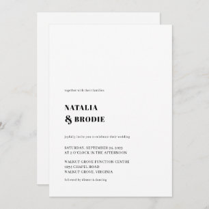 Invitación simple a la boda blanca y negra