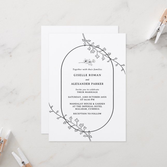 Invitación simple a la boda botánica (Anverso/Reverso In Situ)