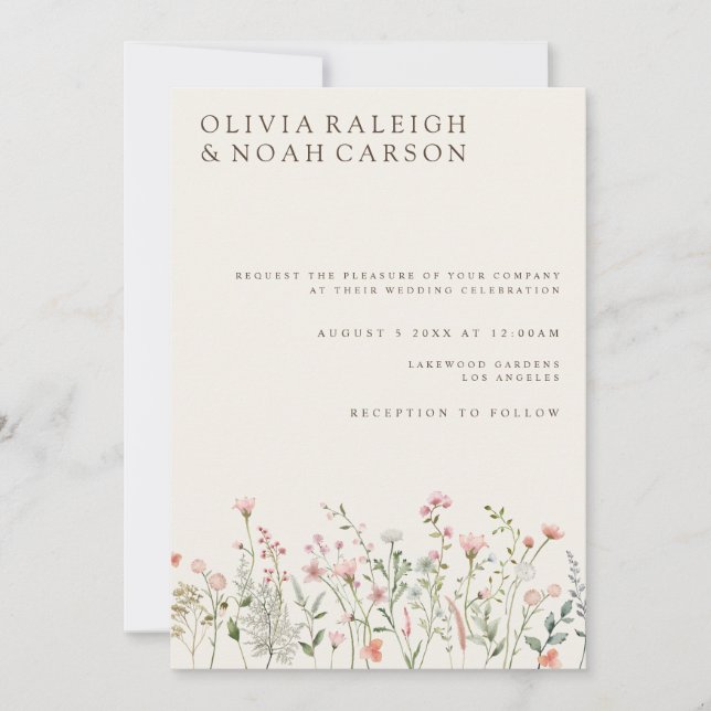 Invitación simple a la boda de Boho Wildflower Bei (Anverso)