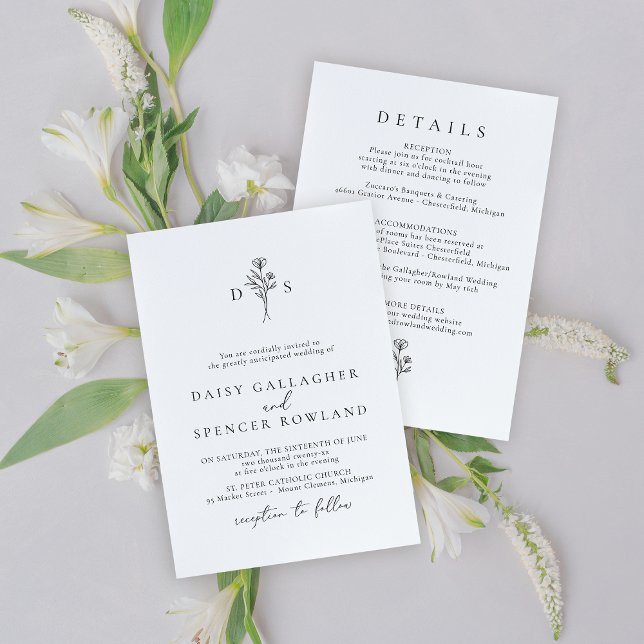 Invitación simple a la boda de un monograma y deta (Subido por el creador)