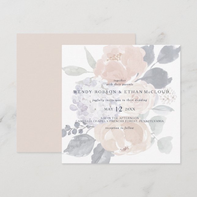 Invitación simple a la boda de una boda de flores  (Anverso / Reverso)