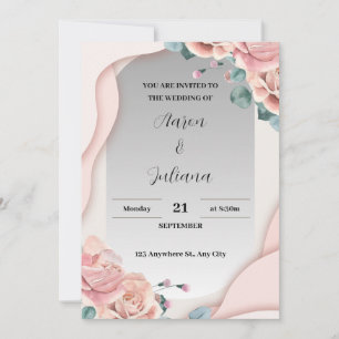 Invitación simple a la boda gris y rosa