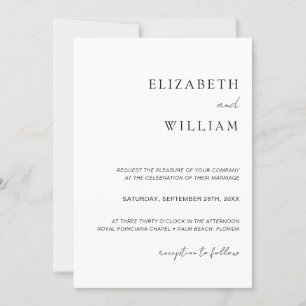 Invitación simple a la boda Minimalista en blanco 