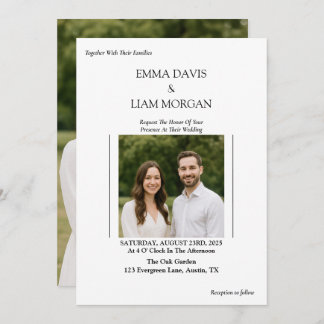 Invitación simple a la boda moderna con foto de pa