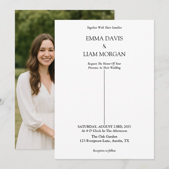 Invitación simple a la boda moderna con foto de pa (Anverso / Reverso)