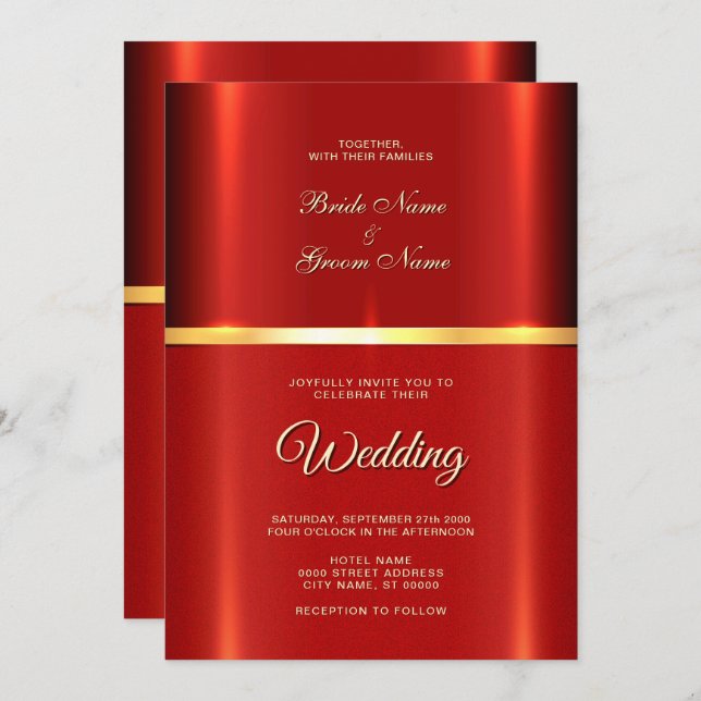 Invitación simple a la boda roja (Anverso / Reverso)