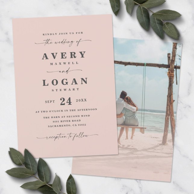 Invitación simple a la boda rosa Rubor con foto (Subido por el creador)
