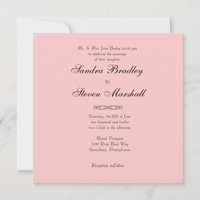 Invitación simple a la boda rosada (Anverso)