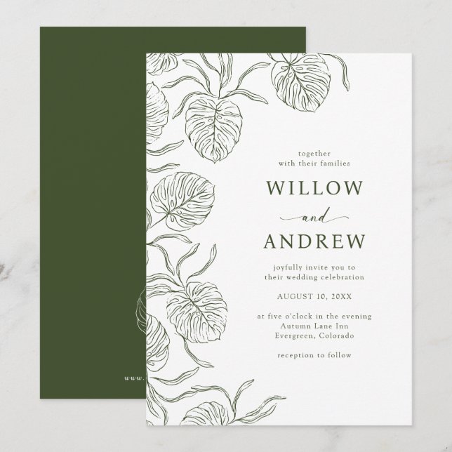 Invitación simple a la boda tropical (Anverso / Reverso)