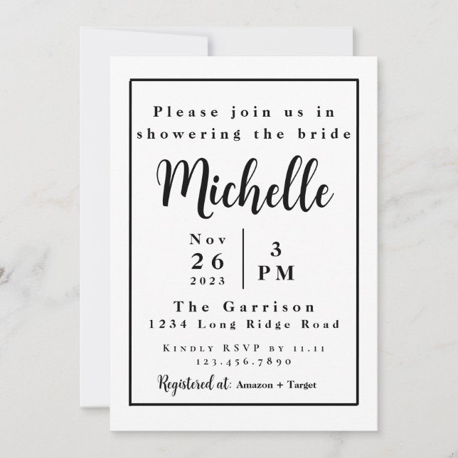 Invitación simple a la ducha de novia | MINIMALIST (Anverso)