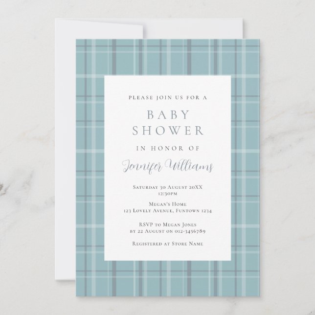 Invitación simple a la fiesta de bebé niño en cuad (Anverso)