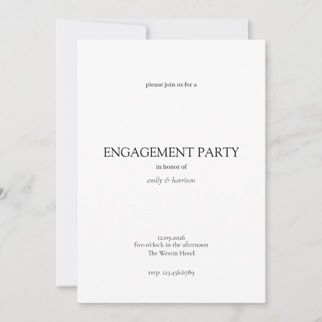 Invitación simple a la fiesta de compromiso (Anverso)