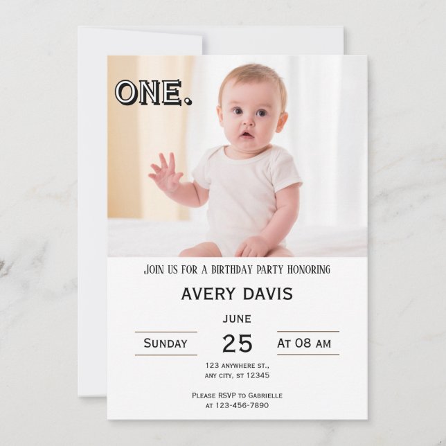 Invitación simple a la foto del primer cumpleaños (Anverso)