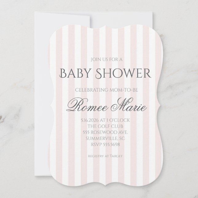 Invitación simple a rayas para baby shower (Anverso)