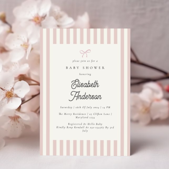 Invitación simple a Rubor Stripes Baby Shower (Subido por el creador)