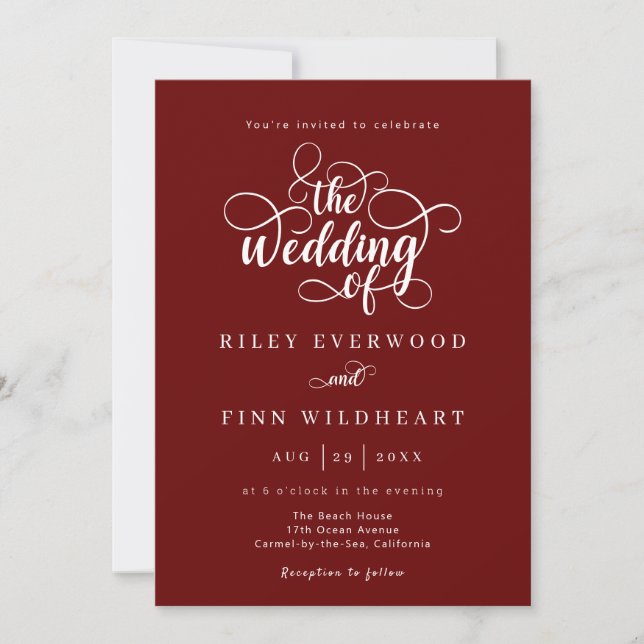 Invitación simple a una boda de caligrafía rústica (Anverso)