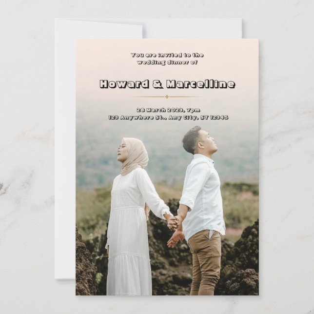 Invitación simple a una boda pekinesa con una impo (Anverso)