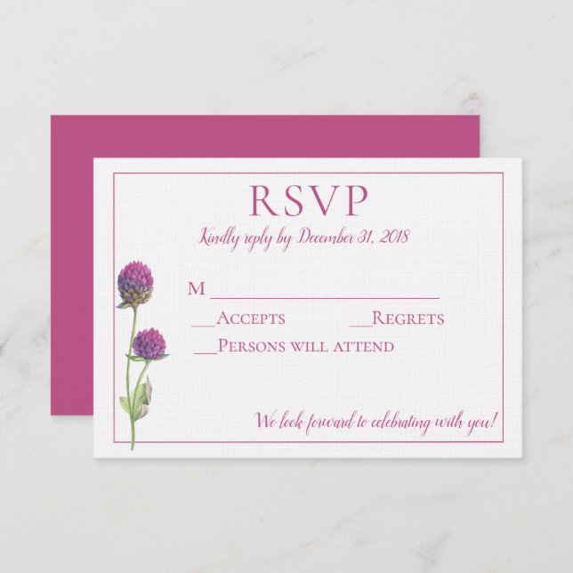 Invitación Simple acuarela Amaranth Thististle Flower RSVP (Anverso / Reverso)