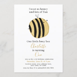 Invitación Simple acuarela amarilla Abeja primer cumpleaños
