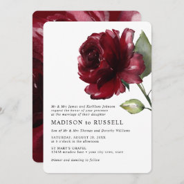 Invitación Simple acuarela Boda formal de rosa rojo profundo