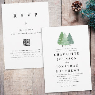 Invitación Simple acuarela Bosque Woodland Boda QR Código