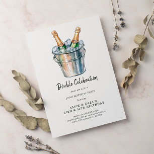 Invitación Simple acuarela Champagne Fiesta de cumpleaños dob