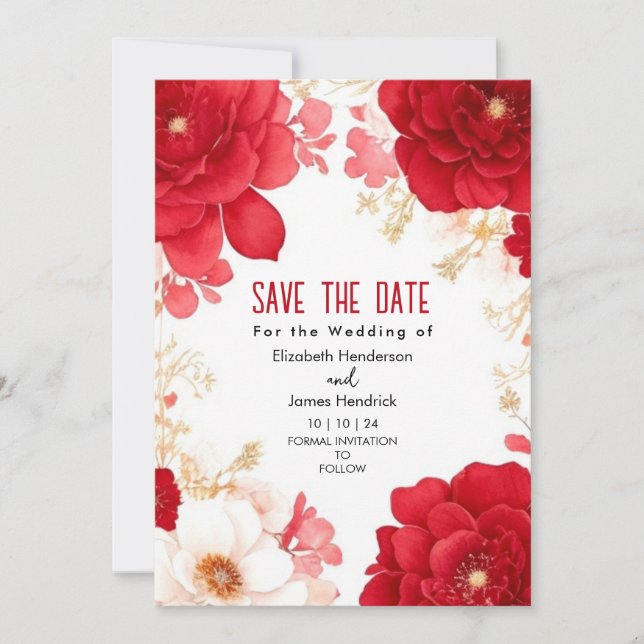 Invitación Simple acuarela Crimson Red Digital Boda (Anverso)